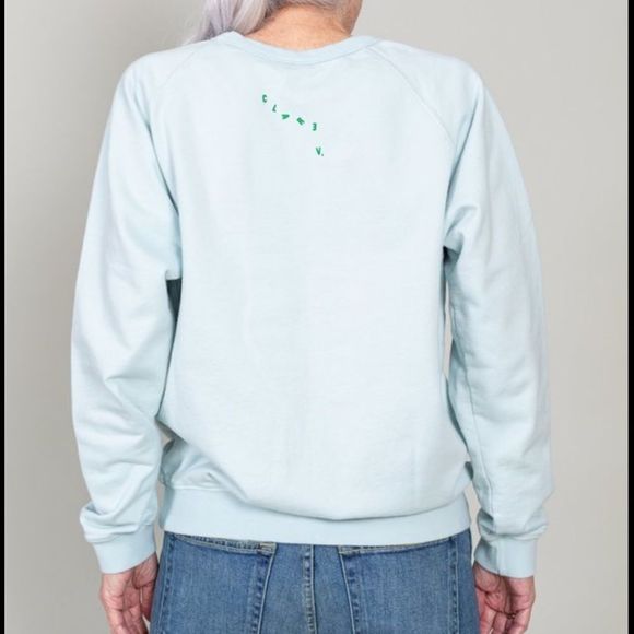 Clare V Liberez Les Sardines blue sweatshirt green writing - Picture 7 of 7